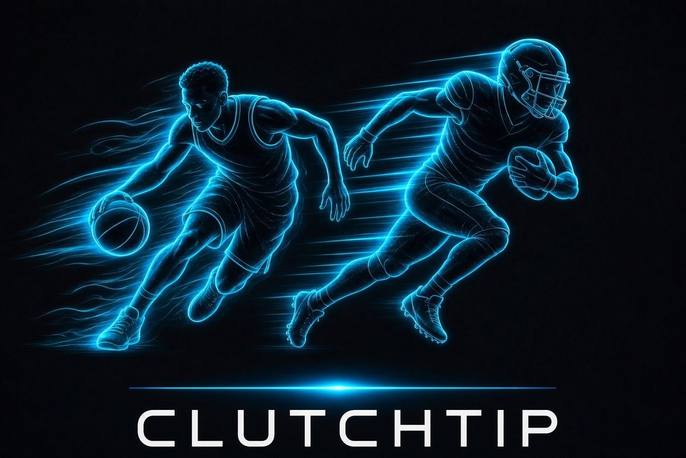 ClutchTip: a basketball player and a football player in glowing blue light