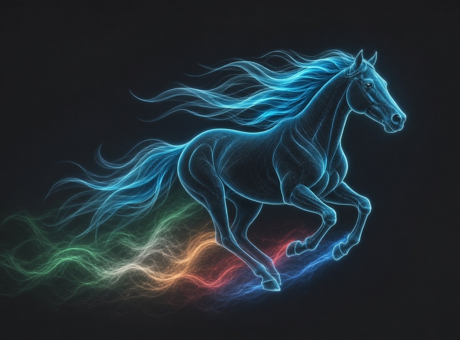 Furlong UK and Ireland: a glowing blue horse galloping over a green, white, orange, red and blue light trail